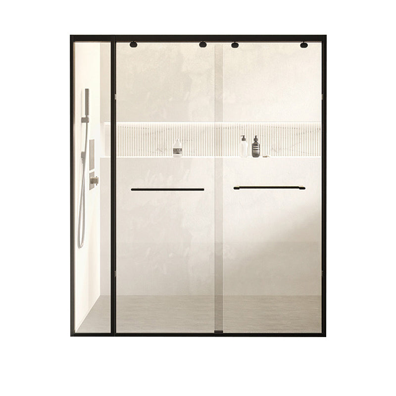 Double Sliding Shower Door Semi Frameless Shower Door with Stainless Steel Frame Clearhalo 'Bathroom Remodel & Bathroom Fixtures' 'Home Improvement' 'home_improvement' 'home_improvement_shower_tub_doors' 'Shower and Tub Doors' 'shower_tub_doors' 'Showers & Bathtubs' 6858377
