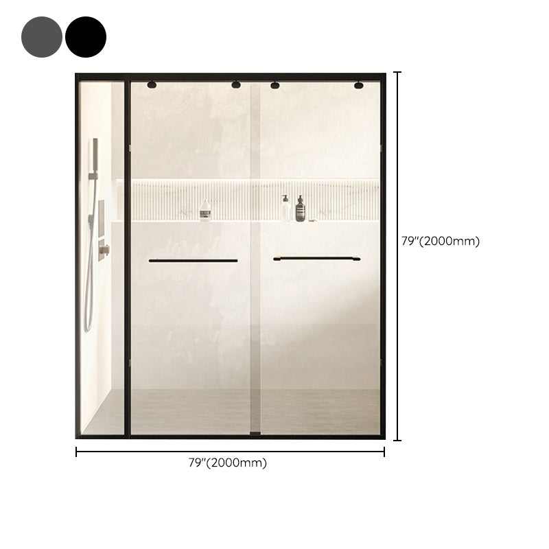 Double Sliding Shower Door Semi Frameless Shower Door with Stainless Steel Frame Clearhalo 'Bathroom Remodel & Bathroom Fixtures' 'Home Improvement' 'home_improvement' 'home_improvement_shower_tub_doors' 'Shower and Tub Doors' 'shower_tub_doors' 'Showers & Bathtubs' 6858391