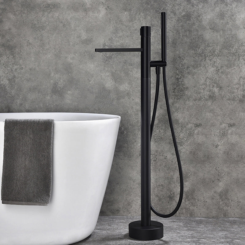 Modern Floor Standing Faucet Handheld Shower Head Bathtub Faucet Black Concealed Installation Clearhalo 'Bathroom Remodel & Bathroom Fixtures' 'Bathtub Faucets' 'bathtub_faucets' 'Home Improvement' 'home_improvement' 'home_improvement_bathtub_faucets' 6859062