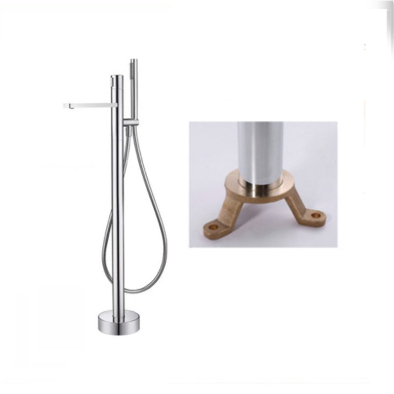 Modern Floor Standing Faucet Handheld Shower Head Bathtub Faucet Silver Ground Clearhalo 'Bathroom Remodel & Bathroom Fixtures' 'Bathtub Faucets' 'bathtub_faucets' 'Home Improvement' 'home_improvement' 'home_improvement_bathtub_faucets' 6859072