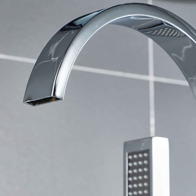 Contemporary Freestanding Tub Filler Brass Tub Filler with Hand-shower Clearhalo 'Bathroom Remodel & Bathroom Fixtures' 'Bathtub Faucets' 'bathtub_faucets' 'Home Improvement' 'home_improvement' 'home_improvement_bathtub_faucets' 6859259