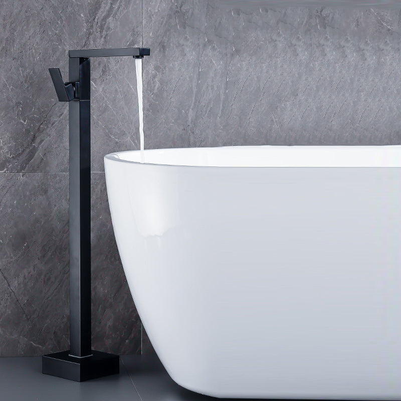 Contemporary Freestanding Tub Filler Brass Tub Filler with Hand-shower Black Hand Shower Not Included Ground Clearhalo 'Bathroom Remodel & Bathroom Fixtures' 'Bathtub Faucets' 'bathtub_faucets' 'Home Improvement' 'home_improvement' 'home_improvement_bathtub_faucets' 6859262