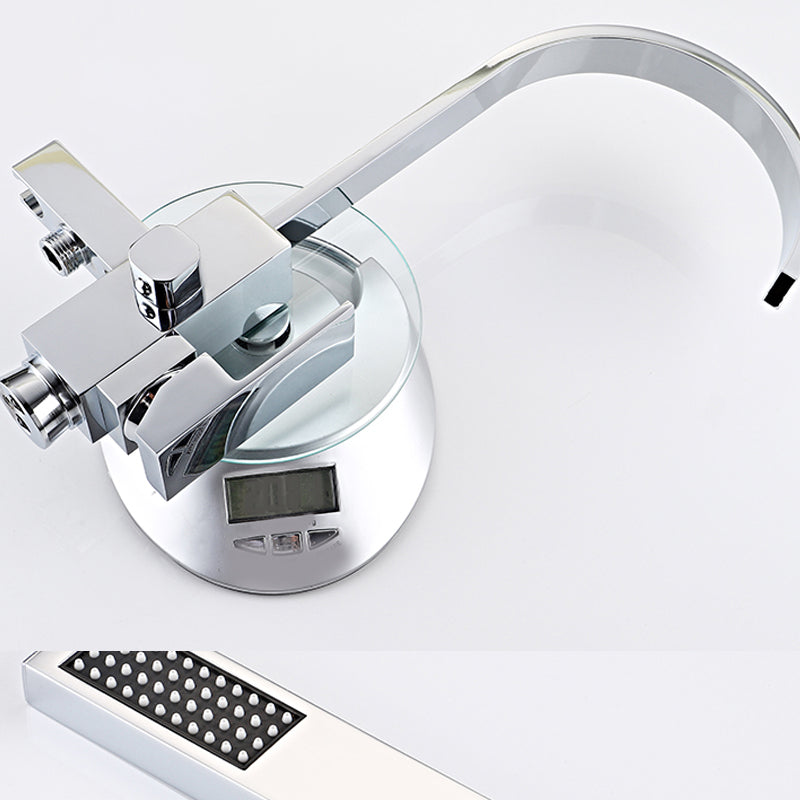 Contemporary Freestanding Tub Filler Brass Tub Filler with Hand-shower Clearhalo 'Bathroom Remodel & Bathroom Fixtures' 'Bathtub Faucets' 'bathtub_faucets' 'Home Improvement' 'home_improvement' 'home_improvement_bathtub_faucets' 6859263