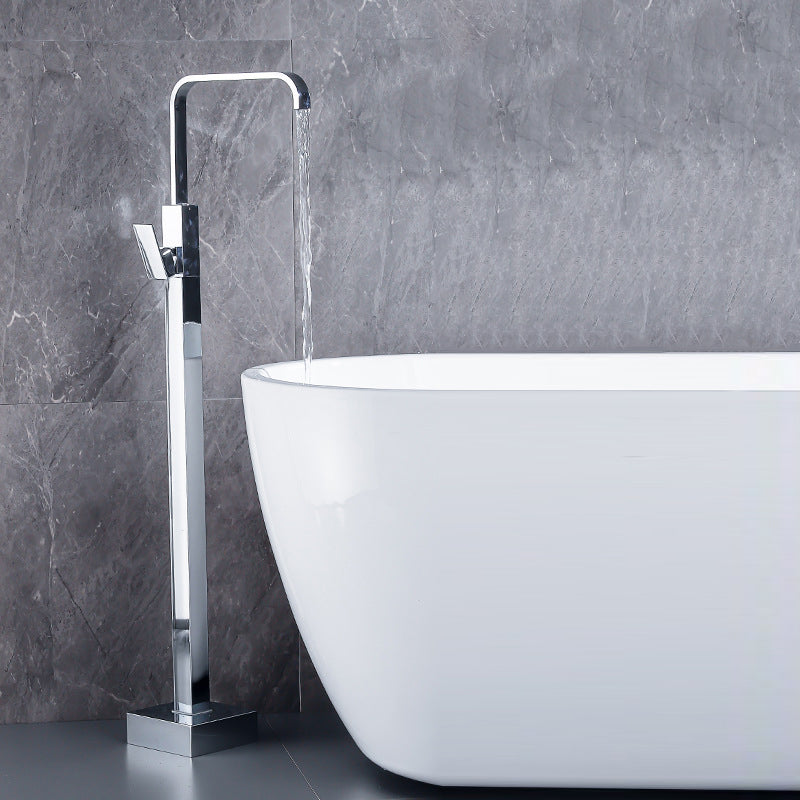 Contemporary Freestanding Tub Filler Brass Tub Filler with Hand-shower Silver Hand Shower Not Included Ground Clearhalo 'Bathroom Remodel & Bathroom Fixtures' 'Bathtub Faucets' 'bathtub_faucets' 'Home Improvement' 'home_improvement' 'home_improvement_bathtub_faucets' 6859267