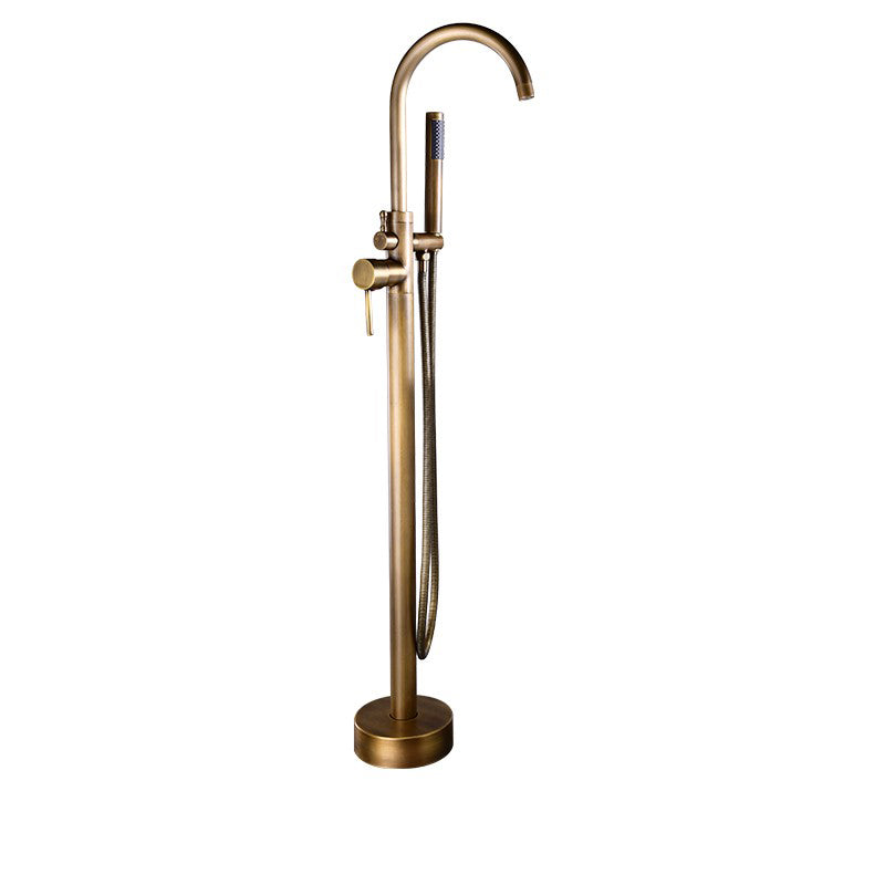 Modern Style Freestanding Tub Filler Copper Floor Mount Freestanding Tub Filler Gold-Black Ground Clearhalo 'Bathroom Remodel & Bathroom Fixtures' 'Bathtub Faucets' 'bathtub_faucets' 'Home Improvement' 'home_improvement' 'home_improvement_bathtub_faucets' 6859527