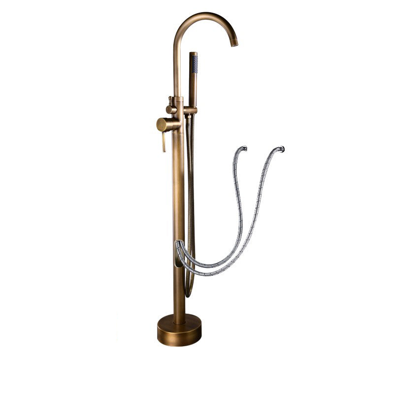 Modern Style Freestanding Tub Filler Copper Floor Mount Freestanding Tub Filler Gold-Black Wall Clearhalo 'Bathroom Remodel & Bathroom Fixtures' 'Bathtub Faucets' 'bathtub_faucets' 'Home Improvement' 'home_improvement' 'home_improvement_bathtub_faucets' 6859533