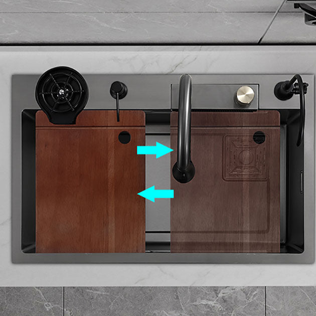 Contemporary Black Sink Stainless Steel Kitchen Sink with Soundproofing Clearhalo 'Home Improvement' 'home_improvement' 'home_improvement_kitchen_sinks' 'Kitchen Remodel & Kitchen Fixtures' 'Kitchen Sinks & Faucet Components' 'Kitchen Sinks' 'kitchen_sinks' 6859660