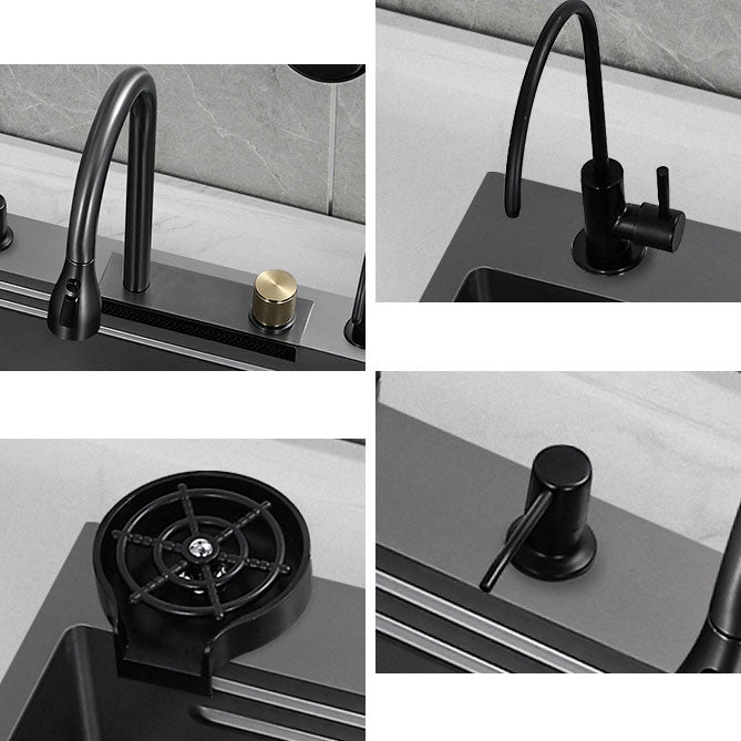 Contemporary Black Sink Stainless Steel Kitchen Sink with Soundproofing Clearhalo 'Home Improvement' 'home_improvement' 'home_improvement_kitchen_sinks' 'Kitchen Remodel & Kitchen Fixtures' 'Kitchen Sinks & Faucet Components' 'Kitchen Sinks' 'kitchen_sinks' 6859662