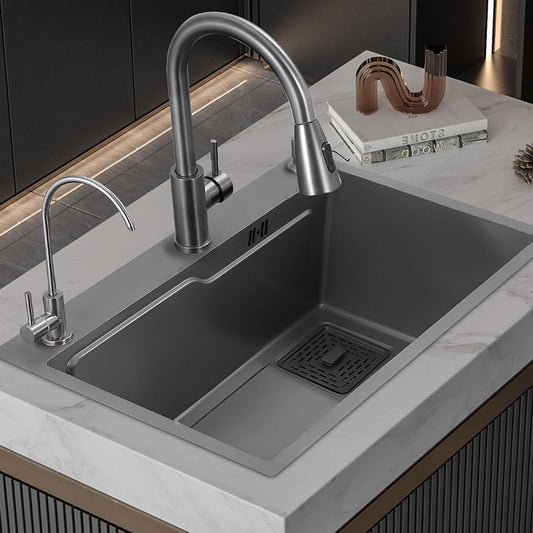 Contemporary Black Sink Stainless Steel Kitchen Sink with Soundproofing Clearhalo 'Home Improvement' 'home_improvement' 'home_improvement_kitchen_sinks' 'Kitchen Remodel & Kitchen Fixtures' 'Kitchen Sinks & Faucet Components' 'Kitchen Sinks' 'kitchen_sinks' 6859664