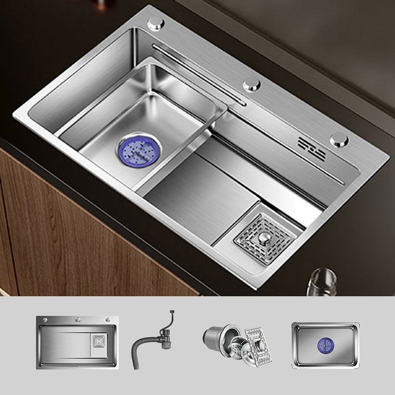 Modern Kitchen Sink Stainless Steel Strainer Kitchen Sink with Faucet in Chrome Sink Only None Clearhalo 'Home Improvement' 'home_improvement' 'home_improvement_kitchen_sinks' 'Kitchen Remodel & Kitchen Fixtures' 'Kitchen Sinks & Faucet Components' 'Kitchen Sinks' 'kitchen_sinks' 6859674