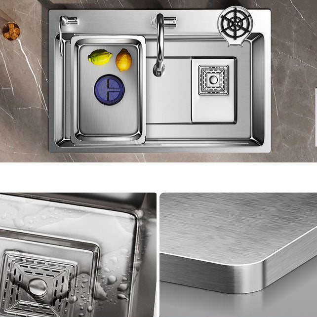 Modern Kitchen Sink Stainless Steel Strainer Kitchen Sink with Faucet in Chrome Clearhalo 'Home Improvement' 'home_improvement' 'home_improvement_kitchen_sinks' 'Kitchen Remodel & Kitchen Fixtures' 'Kitchen Sinks & Faucet Components' 'Kitchen Sinks' 'kitchen_sinks' 6859683