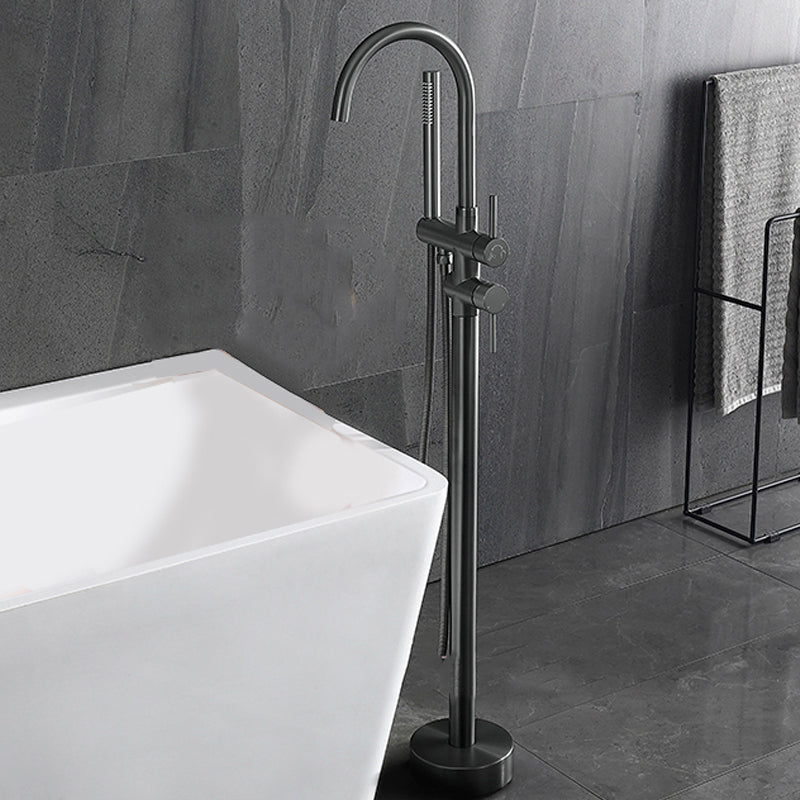 Traditional Style Freestanding Tub Filler Floor Mount Copper Freestanding Tub Filler Black Concealed Installation Clearhalo 'Bathroom Remodel & Bathroom Fixtures' 'Bathtub Faucets' 'bathtub_faucets' 'Home Improvement' 'home_improvement' 'home_improvement_bathtub_faucets' 6859826