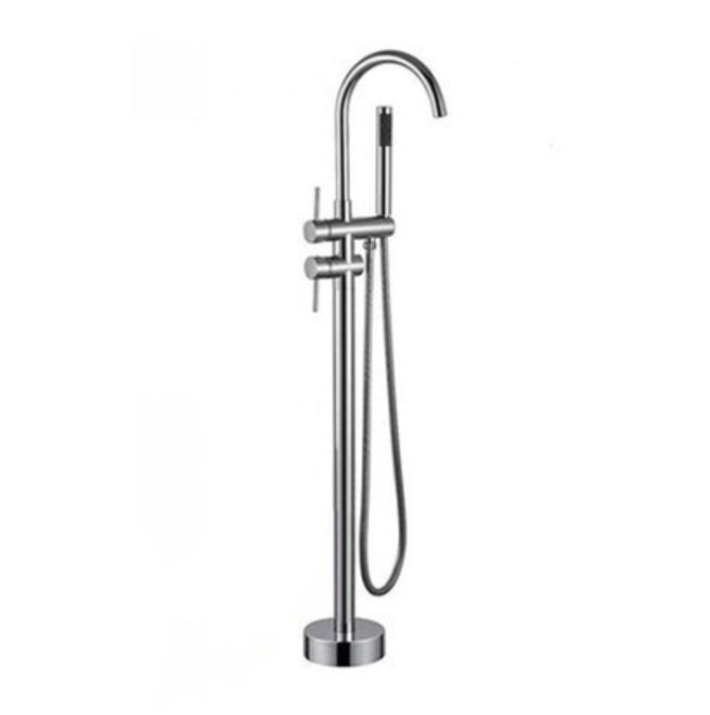 Traditional Style Freestanding Tub Filler Floor Mount Copper Freestanding Tub Filler Silver Clearhalo 'Bathroom Remodel & Bathroom Fixtures' 'Bathtub Faucets' 'bathtub_faucets' 'Home Improvement' 'home_improvement' 'home_improvement_bathtub_faucets' 6859830
