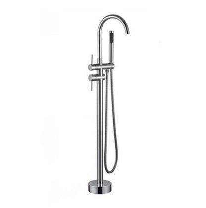 Traditional Style Freestanding Tub Filler Floor Mount Copper Freestanding Tub Filler Silver Clearhalo 'Bathroom Remodel & Bathroom Fixtures' 'Bathtub Faucets' 'bathtub_faucets' 'Home Improvement' 'home_improvement' 'home_improvement_bathtub_faucets' 6859830