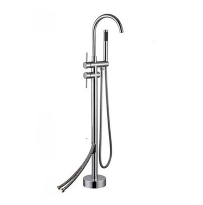 Traditional Style Freestanding Tub Filler Floor Mount Copper Freestanding Tub Filler Silver Wall Clearhalo 'Bathroom Remodel & Bathroom Fixtures' 'Bathtub Faucets' 'bathtub_faucets' 'Home Improvement' 'home_improvement' 'home_improvement_bathtub_faucets' 6859832