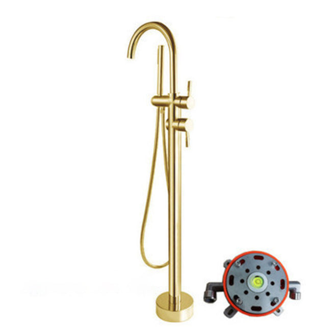 Traditional Style Freestanding Tub Filler Floor Mount Copper Freestanding Tub Filler Gold Concealed Installation Clearhalo 'Bathroom Remodel & Bathroom Fixtures' 'Bathtub Faucets' 'bathtub_faucets' 'Home Improvement' 'home_improvement' 'home_improvement_bathtub_faucets' 6859835
