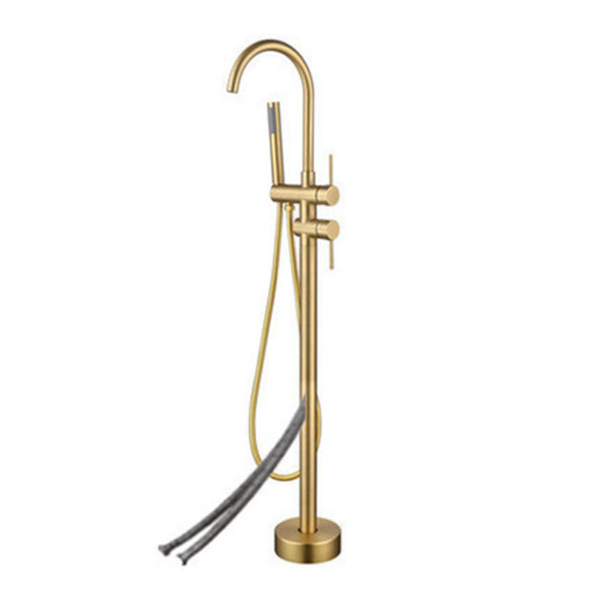 Traditional Style Freestanding Tub Filler Floor Mount Copper Freestanding Tub Filler Gold Wall Clearhalo 'Bathroom Remodel & Bathroom Fixtures' 'Bathtub Faucets' 'bathtub_faucets' 'Home Improvement' 'home_improvement' 'home_improvement_bathtub_faucets' 6859839