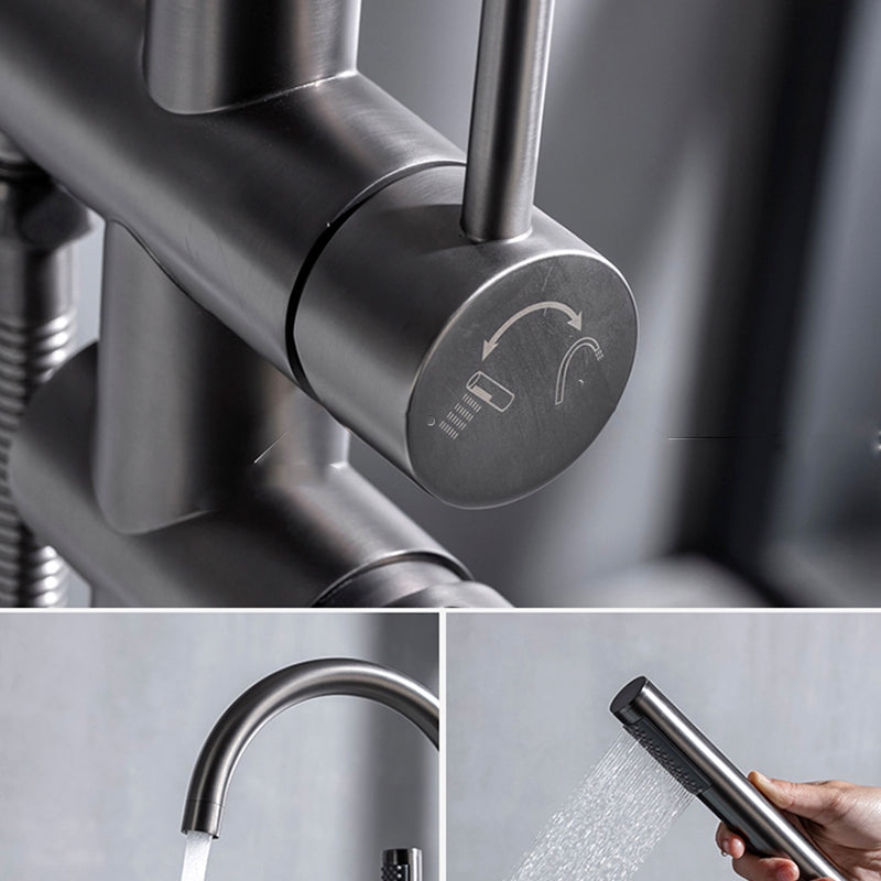 Traditional Style Freestanding Tub Filler Floor Mount Copper Freestanding Tub Filler Clearhalo 'Bathroom Remodel & Bathroom Fixtures' 'Bathtub Faucets' 'bathtub_faucets' 'Home Improvement' 'home_improvement' 'home_improvement_bathtub_faucets' 6859841