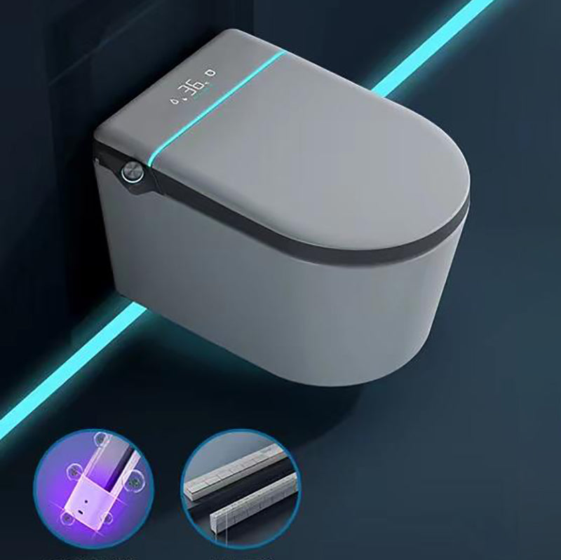 Contemporary White Elongated Foot Sensor Heated Seat Smart Toilet Grey Automatic Flip (Automatic Version) Wall Mounted Clearhalo 'Bathroom Remodel & Bathroom Fixtures' 'Bidets' 'Home Improvement' 'home_improvement' 'home_improvement_bidets' 'Toilets & Bidets' 6859846