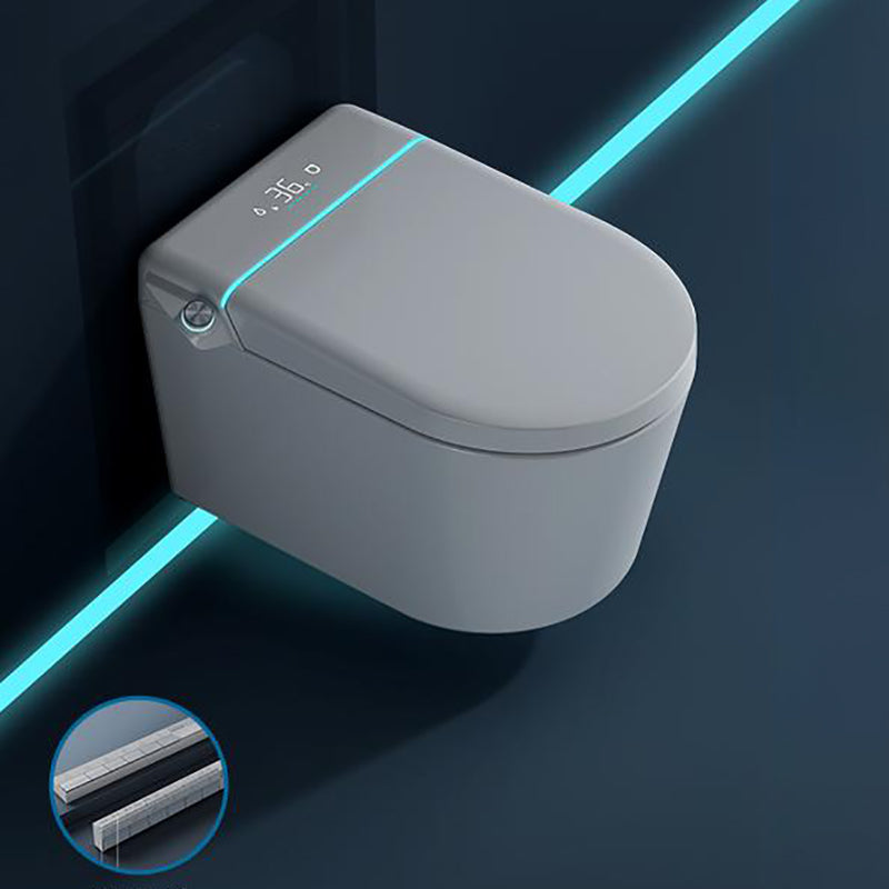 Contemporary White Elongated Foot Sensor Heated Seat Smart Toilet Grey Manual Lid (Manual) Wall Mounted Clearhalo 'Bathroom Remodel & Bathroom Fixtures' 'Bidets' 'Home Improvement' 'home_improvement' 'home_improvement_bidets' 'Toilets & Bidets' 6859858