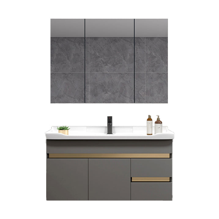Scratch Resistant Bath Vanity Grey Drawers Wood Frame Mirror Wall Mount 2 Doors Vanity Clearhalo 'Bathroom Remodel & Bathroom Fixtures' 'Bathroom Vanities' 'bathroom_vanities' 'Home Improvement' 'home_improvement' 'home_improvement_bathroom_vanities' 6863791