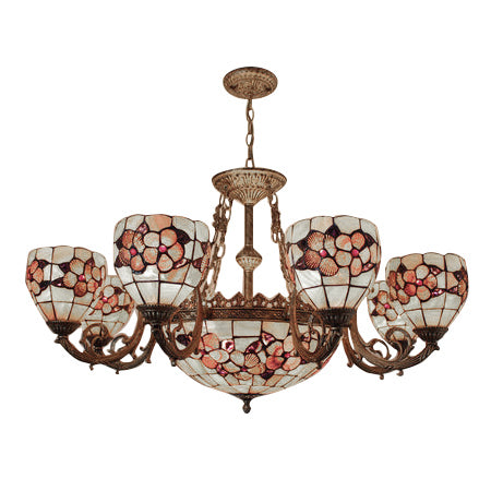 Living Room Shell Pendant Light Shell Multi-Head Tiffany Ornate Chandelier with Flower in Beige Clearhalo 'Ceiling Lights' 'Chandeliers' 'Close To Ceiling Lights' 'Industrial' 'Middle Century Chandeliers' 'Tiffany Chandeliers' 'Tiffany close to ceiling' 'Tiffany' Lighting' 68643