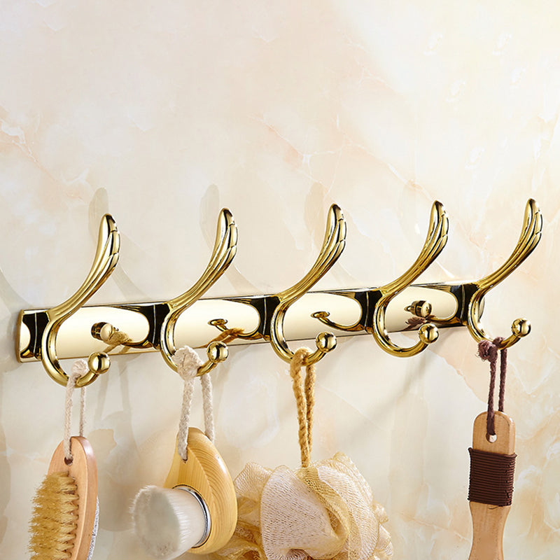 Contemporary Brushed Brass Bathroom Accessory As Individual Or As a Set Towel Robe Hook (Row Hooks) Clearhalo 'Bathroom Hardware Sets' 'Bathroom Hardware' 'Bathroom Remodel & Bathroom Fixtures' 'bathroom_hardware_sets' 'Home Improvement' 'home_improvement' 'home_improvement_bathroom_hardware_sets' 6864389