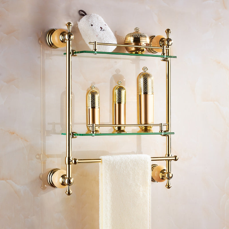 Modern Bathroom Accessory As Individual Or As a Set in Golden Bath Shelf (Double Layers) Clearhalo 'Bathroom Hardware Sets' 'Bathroom Hardware' 'Bathroom Remodel & Bathroom Fixtures' 'bathroom_hardware_sets' 'Home Improvement' 'home_improvement' 'home_improvement_bathroom_hardware_sets' 6864415