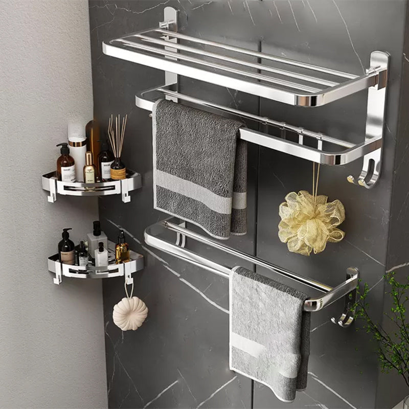 Contemporary Chrome Bathroom Hardware Set Polished Chrome Bathroom Set in Stainless Steel Chrome 4-Piece Set (Towel Bar) Clearhalo 'Bathroom Hardware Sets' 'Bathroom Hardware' 'Bathroom Remodel & Bathroom Fixtures' 'bathroom_hardware_sets' 'Home Improvement' 'home_improvement' 'home_improvement_bathroom_hardware_sets' 6864431