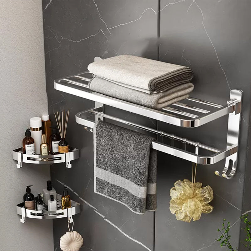Contemporary Chrome Bathroom Hardware Set Polished Chrome Bathroom Set in Stainless Steel Chrome Towel Rack with Triangle Bath Shelf Clearhalo 'Bathroom Hardware Sets' 'Bathroom Hardware' 'Bathroom Remodel & Bathroom Fixtures' 'bathroom_hardware_sets' 'Home Improvement' 'home_improvement' 'home_improvement_bathroom_hardware_sets' 6864447