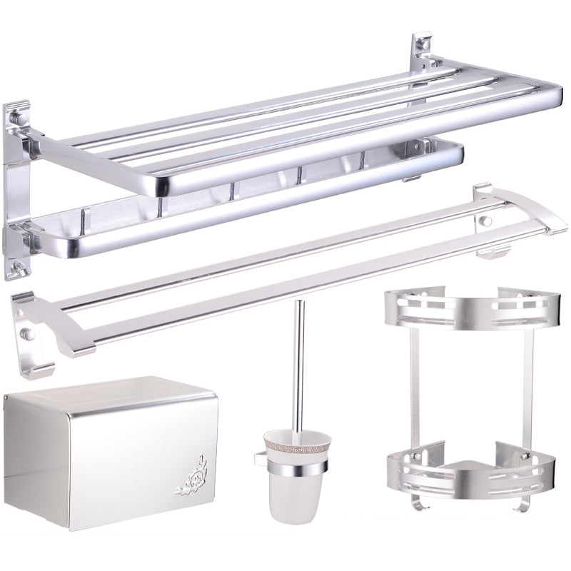 Modern 5 - Piece Bathroom Hardware Set with Triangle Bath Shelf Silver Gray 5 piece Set Clearhalo 'Bathroom Hardware Sets' 'Bathroom Hardware' 'Bathroom Remodel & Bathroom Fixtures' 'bathroom_hardware_sets' 'Home Improvement' 'home_improvement' 'home_improvement_bathroom_hardware_sets' 6864549