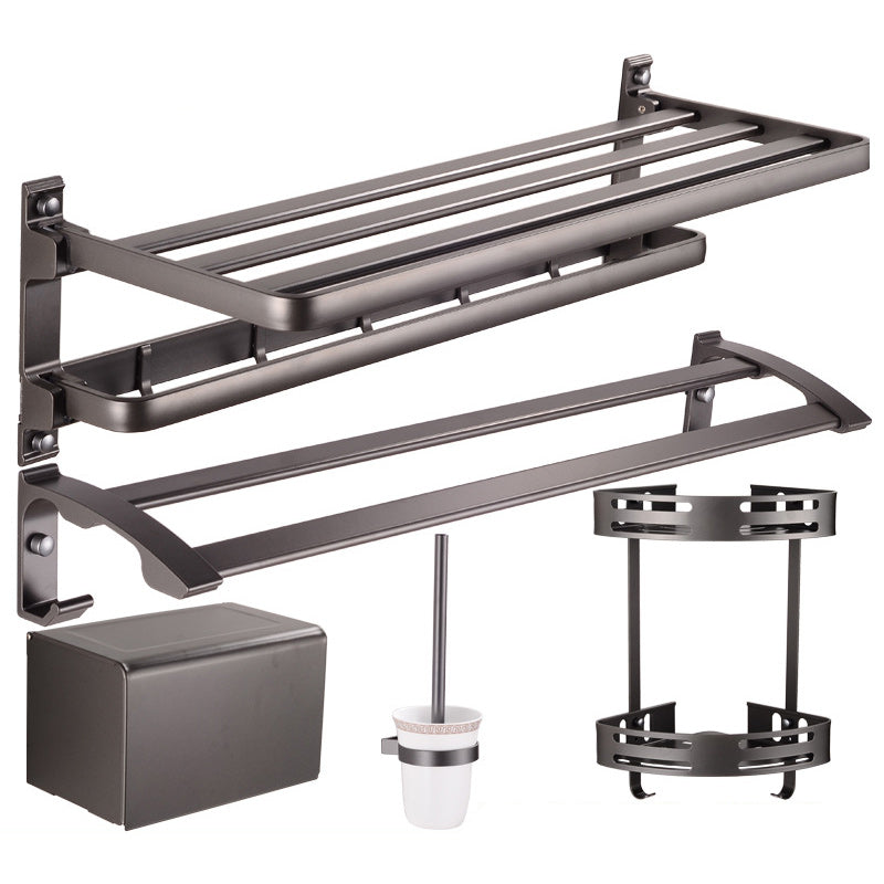 Modern 5 - Piece Bathroom Hardware Set with Triangle Bath Shelf Black Gray 5 piece Set Clearhalo 'Bathroom Hardware Sets' 'Bathroom Hardware' 'Bathroom Remodel & Bathroom Fixtures' 'bathroom_hardware_sets' 'Home Improvement' 'home_improvement' 'home_improvement_bathroom_hardware_sets' 6864551