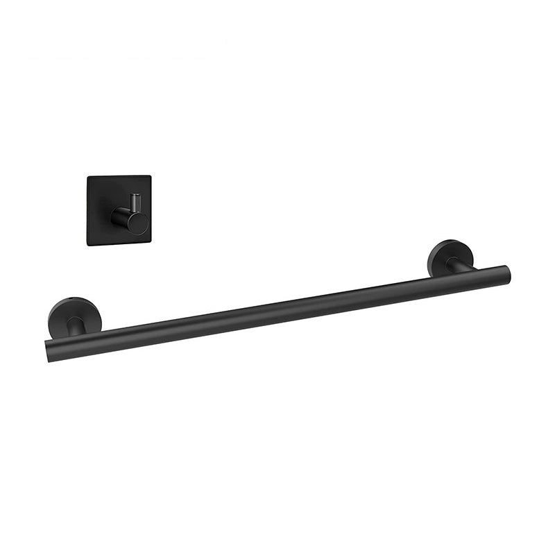 Matte Black Bathroom Hardware Set Stainless Steel Towel Bar/Paper Holder/Robe Hooks Towel Bar with Towel Robe Hook Clearhalo 'Bathroom Hardware Sets' 'Bathroom Hardware' 'Bathroom Remodel & Bathroom Fixtures' 'bathroom_hardware_sets' 'Home Improvement' 'home_improvement' 'home_improvement_bathroom_hardware_sets' 6864568