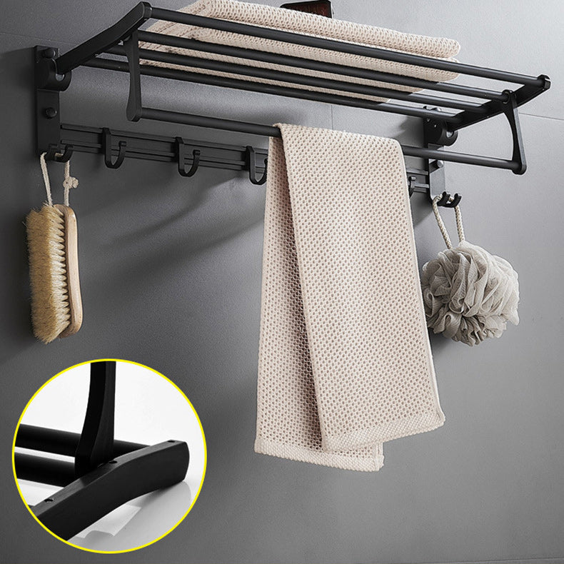 6-Piece Modern Bathroom Hardware Set in Matte Black with Bath Shelf/Towel Bar & Robe Hooks Clearhalo 'Bathroom Hardware Sets' 'Bathroom Hardware' 'Bathroom Remodel & Bathroom Fixtures' 'bathroom_hardware_sets' 'Home Improvement' 'home_improvement' 'home_improvement_bathroom_hardware_sets' 6864578