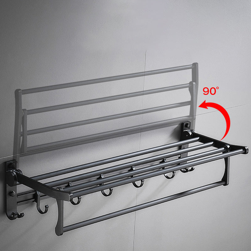 6-Piece Modern Bathroom Hardware Set in Matte Black with Bath Shelf/Towel Bar & Robe Hooks Clearhalo 'Bathroom Hardware Sets' 'Bathroom Hardware' 'Bathroom Remodel & Bathroom Fixtures' 'bathroom_hardware_sets' 'Home Improvement' 'home_improvement' 'home_improvement_bathroom_hardware_sets' 6864582