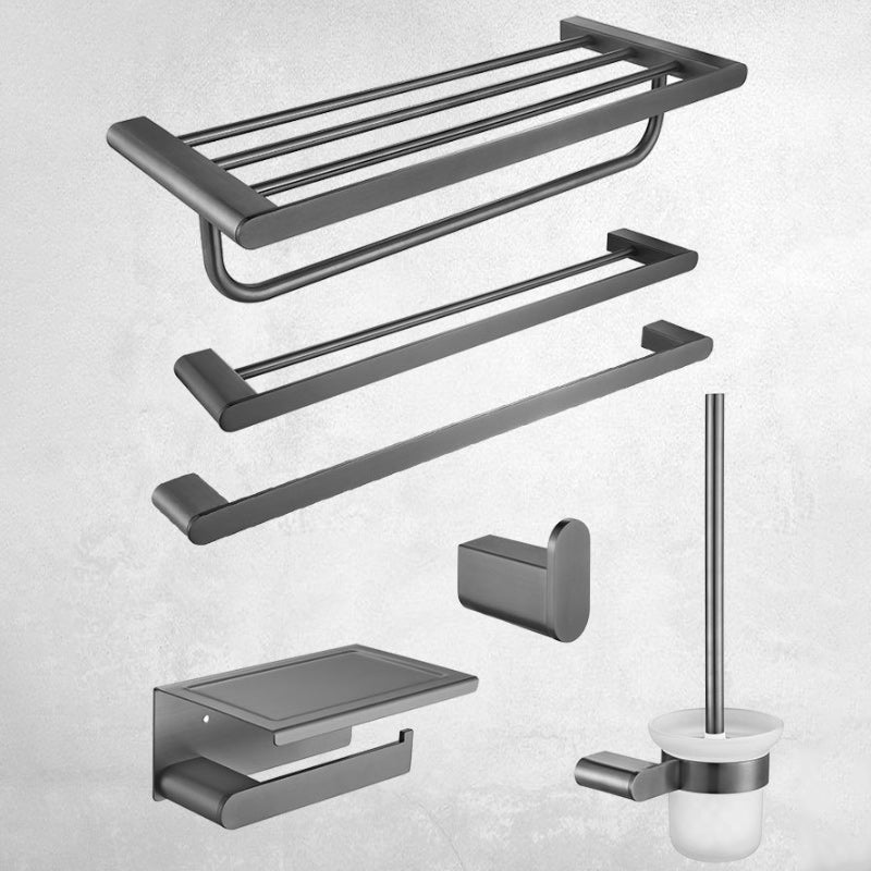 5-Piece Modern Bath Hardware Set in Stainless Steel with Towel Bar/Robe Hooks/Paper Holder Clearhalo 'Bathroom Hardware Sets' 'Bathroom Hardware' 'Bathroom Remodel & Bathroom Fixtures' 'bathroom_hardware_sets' 'Home Improvement' 'home_improvement' 'home_improvement_bathroom_hardware_sets' 6864588