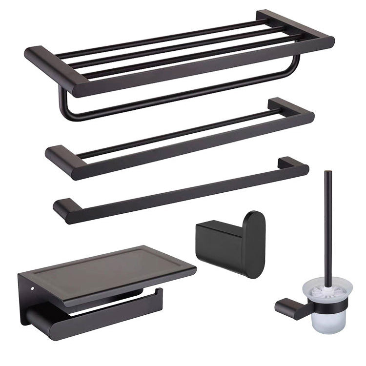 5-Piece Modern Bath Hardware Set in Stainless Steel with Towel Bar/Robe Hooks/Paper Holder Clearhalo 'Bathroom Hardware Sets' 'Bathroom Hardware' 'Bathroom Remodel & Bathroom Fixtures' 'bathroom_hardware_sets' 'Home Improvement' 'home_improvement' 'home_improvement_bathroom_hardware_sets' 6864596