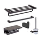 5-Piece Modern Bath Hardware Set in Stainless Steel with Towel Bar/Robe Hooks/Paper Holder Black 5 piece Set Clearhalo 'Bathroom Hardware Sets' 'Bathroom Hardware' 'Bathroom Remodel & Bathroom Fixtures' 'bathroom_hardware_sets' 'Home Improvement' 'home_improvement' 'home_improvement_bathroom_hardware_sets' 6864622