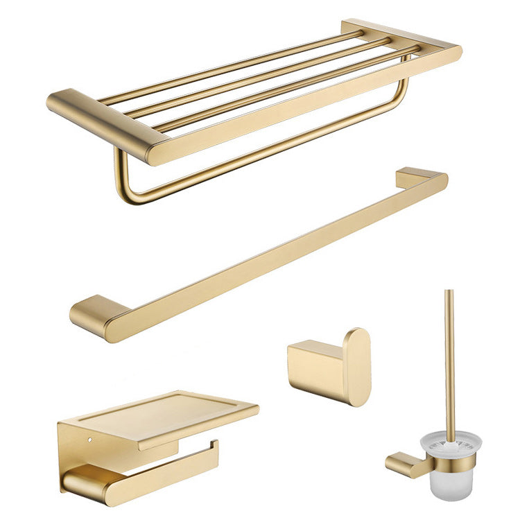 5-Piece Modern Bath Hardware Set in Stainless Steel with Towel Bar/Robe Hooks/Paper Holder Gold 5 piece Set Clearhalo 'Bathroom Hardware Sets' 'Bathroom Hardware' 'Bathroom Remodel & Bathroom Fixtures' 'bathroom_hardware_sets' 'Home Improvement' 'home_improvement' 'home_improvement_bathroom_hardware_sets' 6864625