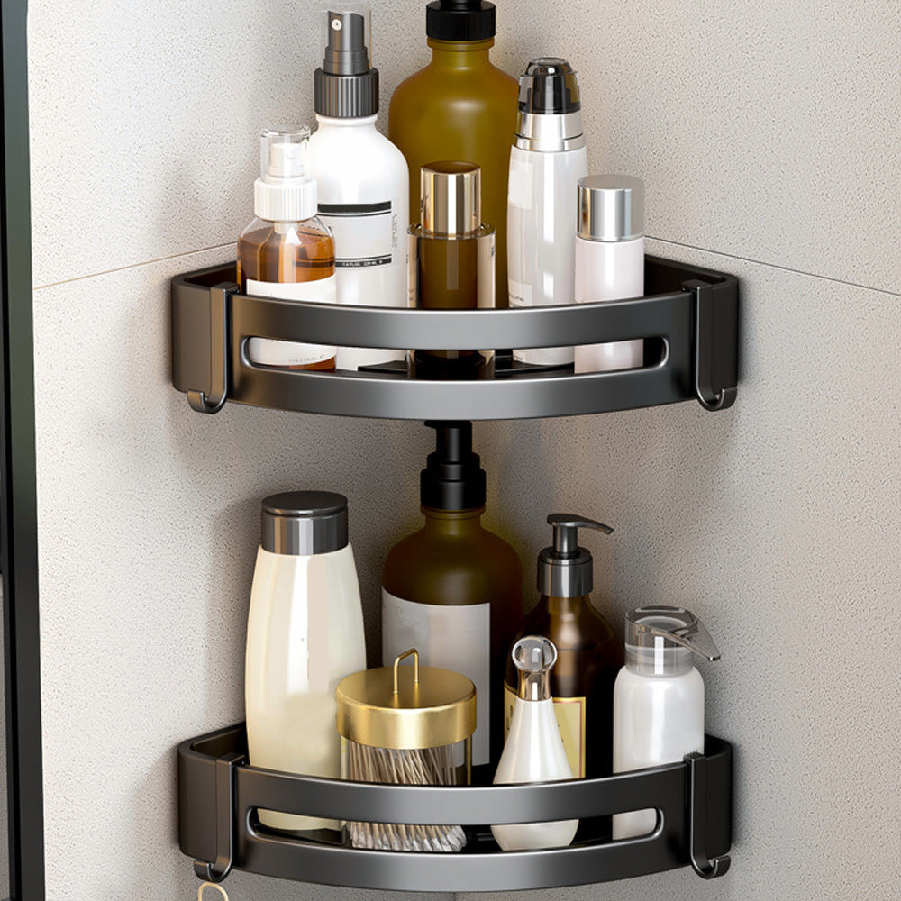 Contemporary Bath Hardware Set Matte Black Bathroom Set with Robe Hooks/Towel Bar 2-Piece Set (Triangular Bath Shelf) Clearhalo 'Bathroom Hardware Sets' 'Bathroom Hardware' 'Bathroom Remodel & Bathroom Fixtures' 'bathroom_hardware_sets' 'Home Improvement' 'home_improvement' 'home_improvement_bathroom_hardware_sets' 6864666