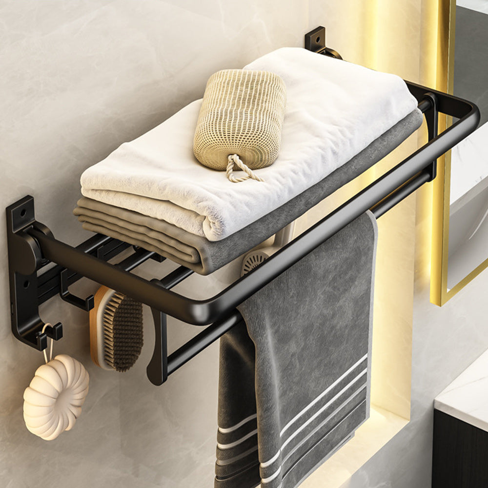 Contemporary Bath Hardware Set Matte Black Bathroom Set with Robe Hooks/Towel Bar Towel Rack (28"L) Clearhalo 'Bathroom Hardware Sets' 'Bathroom Hardware' 'Bathroom Remodel & Bathroom Fixtures' 'bathroom_hardware_sets' 'Home Improvement' 'home_improvement' 'home_improvement_bathroom_hardware_sets' 6864668