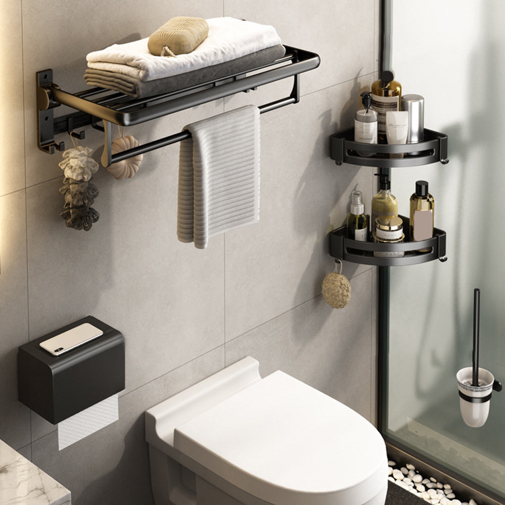Contemporary Bath Hardware Set Matte Black Bathroom Set with Robe Hooks/Towel Bar 5-Piece Set (Toilet Brush) Clearhalo 'Bathroom Hardware Sets' 'Bathroom Hardware' 'Bathroom Remodel & Bathroom Fixtures' 'bathroom_hardware_sets' 'Home Improvement' 'home_improvement' 'home_improvement_bathroom_hardware_sets' 6864670