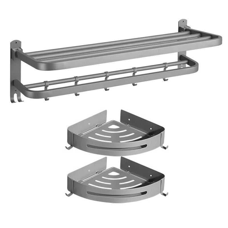 Modern Bath Hardware Set in Stainless Steel Matte Gray Robe Hooks/Towel Bar Towel Rack with Bath Shelf (Triangular) Clearhalo 'Bathroom Hardware Sets' 'Bathroom Hardware' 'Bathroom Remodel & Bathroom Fixtures' 'bathroom_hardware_sets' 'Home Improvement' 'home_improvement' 'home_improvement_bathroom_hardware_sets' 6864687