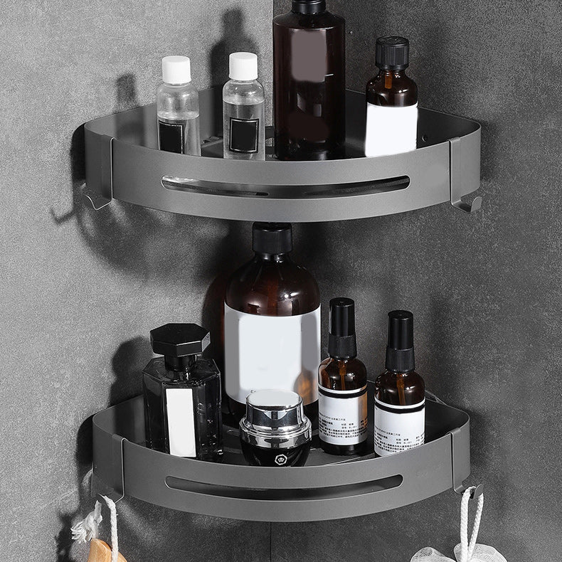 Modern Bath Hardware Set in Stainless Steel Matte Gray Robe Hooks/Towel Bar 2-Piece Set (Triangular Bath Shelf) Clearhalo 'Bathroom Hardware Sets' 'Bathroom Hardware' 'Bathroom Remodel & Bathroom Fixtures' 'bathroom_hardware_sets' 'Home Improvement' 'home_improvement' 'home_improvement_bathroom_hardware_sets' 6864688