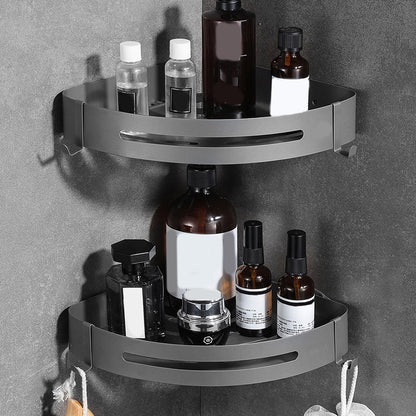 Modern Bath Hardware Set in Stainless Steel Matte Gray Robe Hooks/Towel Bar 2-Piece Set (Triangular Bath Shelf) Clearhalo 'Bathroom Hardware Sets' 'Bathroom Hardware' 'Bathroom Remodel & Bathroom Fixtures' 'bathroom_hardware_sets' 'Home Improvement' 'home_improvement' 'home_improvement_bathroom_hardware_sets' 6864688