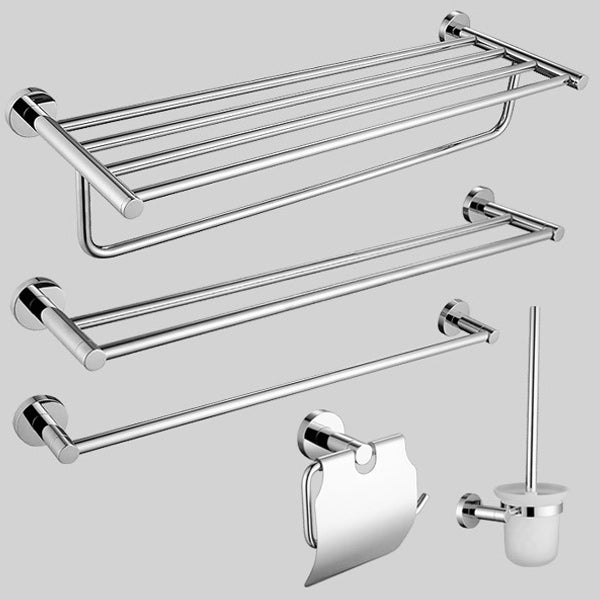 Polished Chrome Modern Bathroom Accessory Set with Towel Bar/Paper Holder 5 piece Set Clearhalo 'Bathroom Hardware Sets' 'Bathroom Hardware' 'Bathroom Remodel & Bathroom Fixtures' 'bathroom_hardware_sets' 'Home Improvement' 'home_improvement' 'home_improvement_bathroom_hardware_sets' 6864733