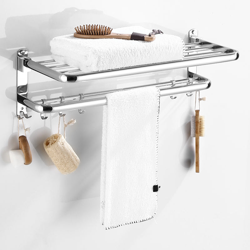 Modern Bathroom Set with Bath Shelf/Towel Bar Polished Chrome Bathroom Accessory Kit Horizontal with Hook Towel Rack (31"L) Clearhalo 'Bathroom Hardware Sets' 'Bathroom Hardware' 'Bathroom Remodel & Bathroom Fixtures' 'bathroom_hardware_sets' 'Home Improvement' 'home_improvement' 'home_improvement_bathroom_hardware_sets' 6864772
