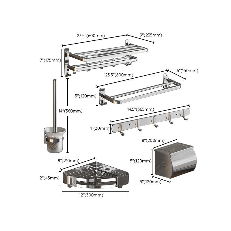 Modern Bathroom Accessory Kit Paper Holder Bath Shelf Stainless Steel Bathroom Hardware Clearhalo 'Bathroom Hardware Sets' 'Bathroom Hardware' 'Bathroom Remodel & Bathroom Fixtures' 'bathroom_hardware_sets' 'Home Improvement' 'home_improvement' 'home_improvement_bathroom_hardware_sets' 6864819