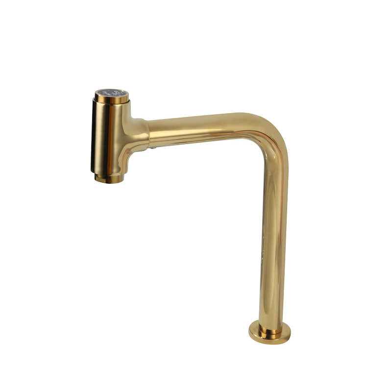 Modern Style Vanity Sink Faucet Swivel Spout Bathroom Faucet Gold 9.1" Clearhalo 'Bathroom Remodel & Bathroom Fixtures' 'Bathroom Sink Faucets' 'Bathroom Sinks & Faucet Components' 'bathroom_sink_faucets' 'Home Improvement' 'home_improvement' 'home_improvement_bathroom_sink_faucets' 6871353