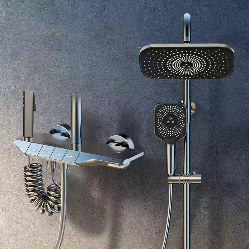 Modern Shower System Square Brass Temperature Control Wall Mounted Shower Combo Clearhalo 'Bathroom Remodel & Bathroom Fixtures' 'Home Improvement' 'home_improvement' 'home_improvement_shower_faucets' 'Shower Faucets & Systems' 'shower_faucets' 'Showers & Bathtubs Plumbing' 'Showers & Bathtubs' 6871451